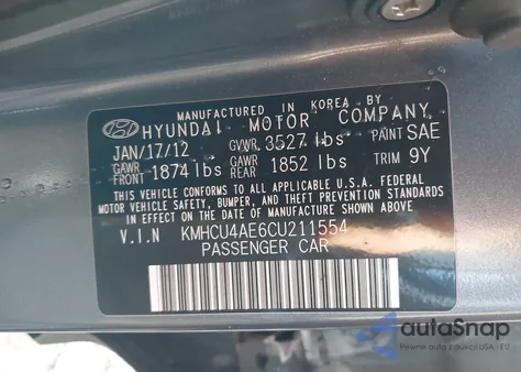 2012 Hyundai Accent Gls from USA, damaged, VIN KMHCU4AE6CU211554